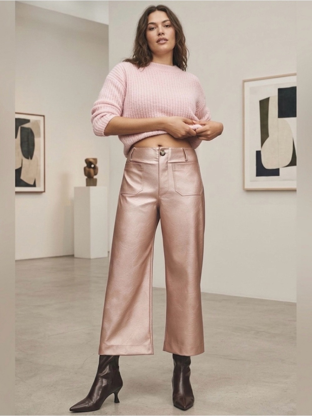 NWT ANTHOPOLOGIE MAEVE: Cropped Metallic Vegan Leather